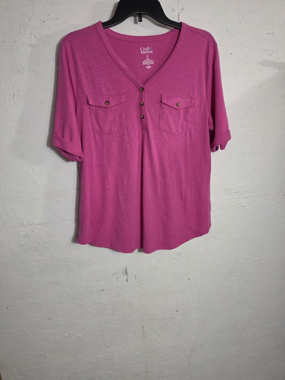 croft and barrow womens Blouse Pink Size PL V- Neck